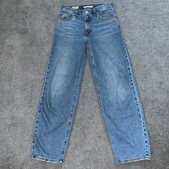 LEVI'S RE-RELEASE BIG E BAGGY DAD ULTRA WIDE LEG BLUE DENIM JEANS  EUC - W25 L32 - Picture 1 of 11